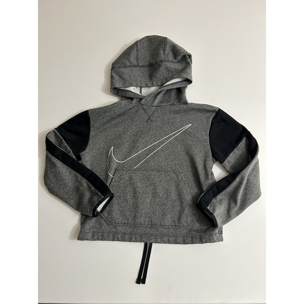 Nike‎ Girls Therma‑FIT Swoosh Pullover Hoodie Black Heather Size XL